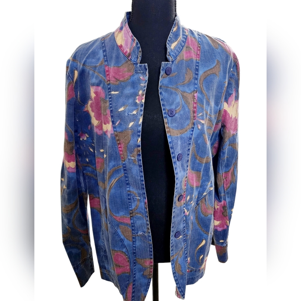 Denim floral shirt jacket Hearts of Palm